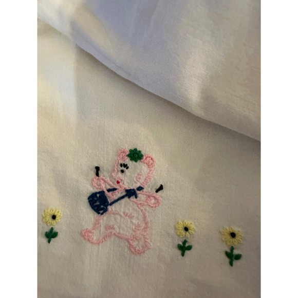 Vintage Hand Embroidered Baby Crib Flat Sheet –Bear Band Parade 31"x28 - Picture 7 of 7